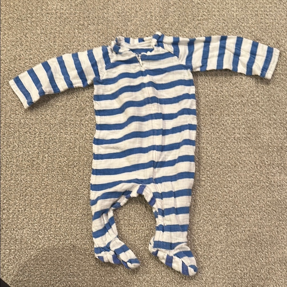aden + anais Blue and White Striped Footie One Piece